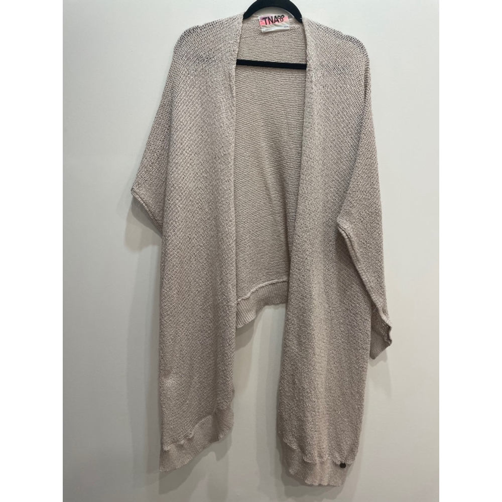 TNA Wrap Open Knit Cardigan S Beige Oatmeal Layering Beachy Boho Lightweight